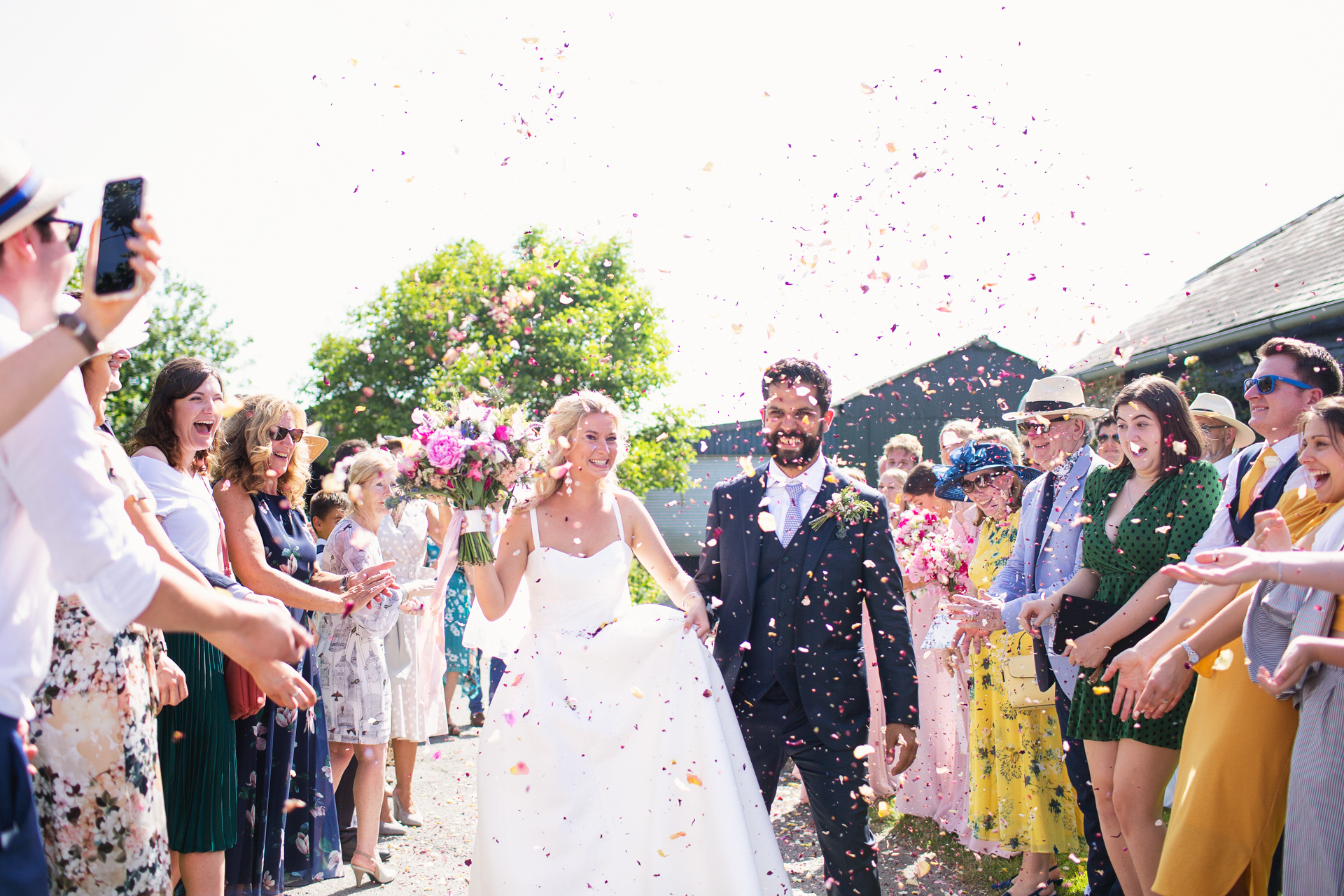 Bride and groom get married at Upwaltham Barns in Chichester