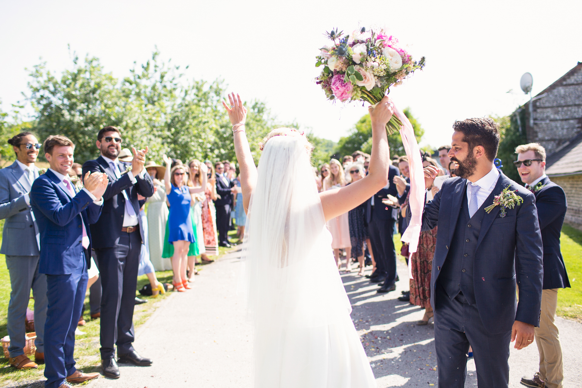 Bride and groom get married at Upwaltham Barns in Chichester